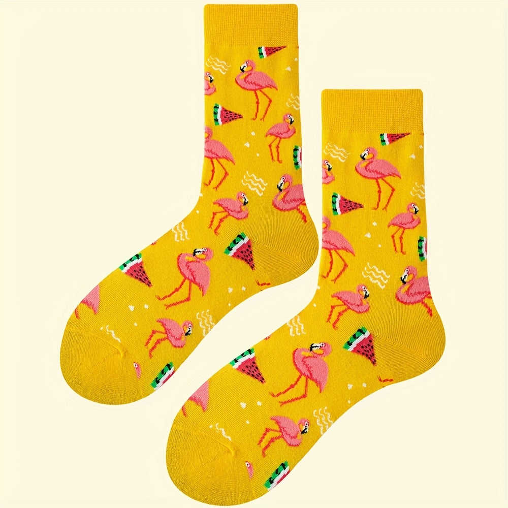 Flamingo Print Mid Tube Socks Women's Stockings