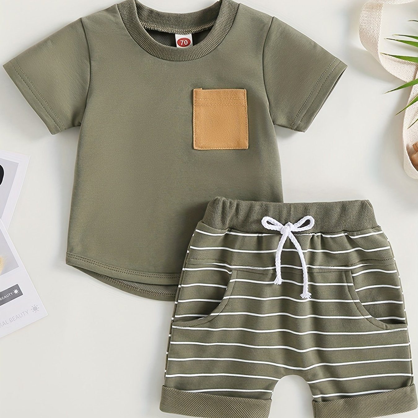 2pcs Baby Boys T shirt & Striped Shorts Set Casual Summer Clothes
