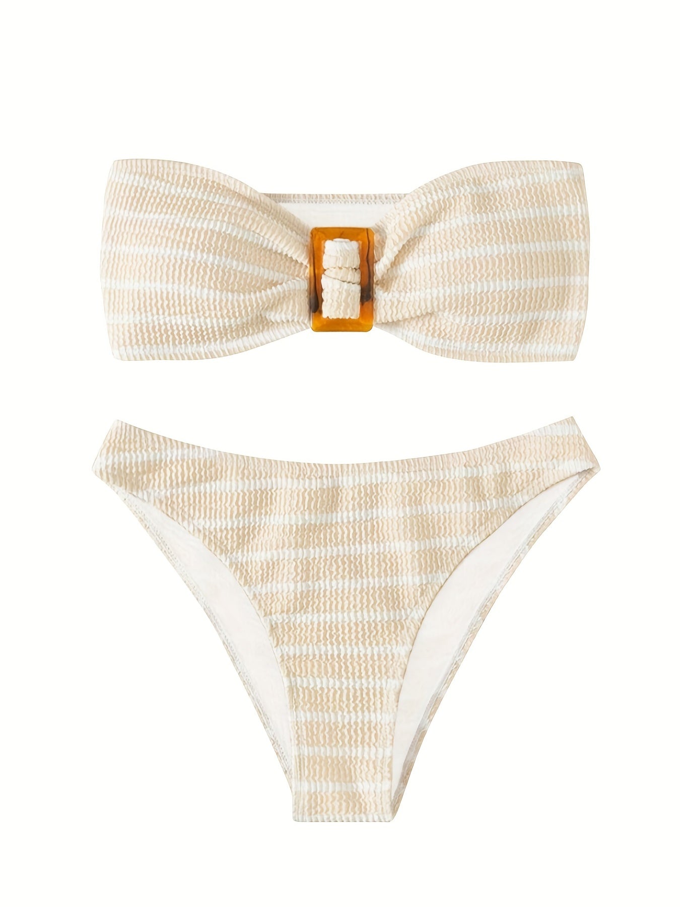 Striped Bandeau Bikini High Cut Swimsuit Set