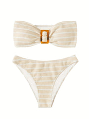 Striped Bandeau Bikini High Cut Swimsuit Set