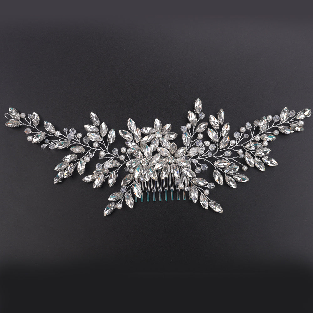 Vintage Rhinestones Hair Comb Shinny Pearl Crystal Bridal Headpiece