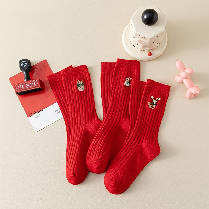 3 Pairs Kids Cartoon Crew Socks Lucky Christmas Warm Cozy Winter Children Sock