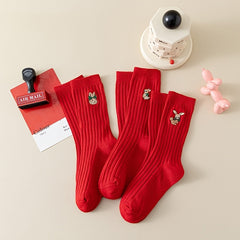 3 Pairs Kids Cartoon Crew Socks Lucky Christmas Warm Cozy Winter Children Sock