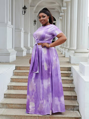 Tie Dye Print Crop Top & Maxi Skirt 2pcs Set Outfit Plus Size