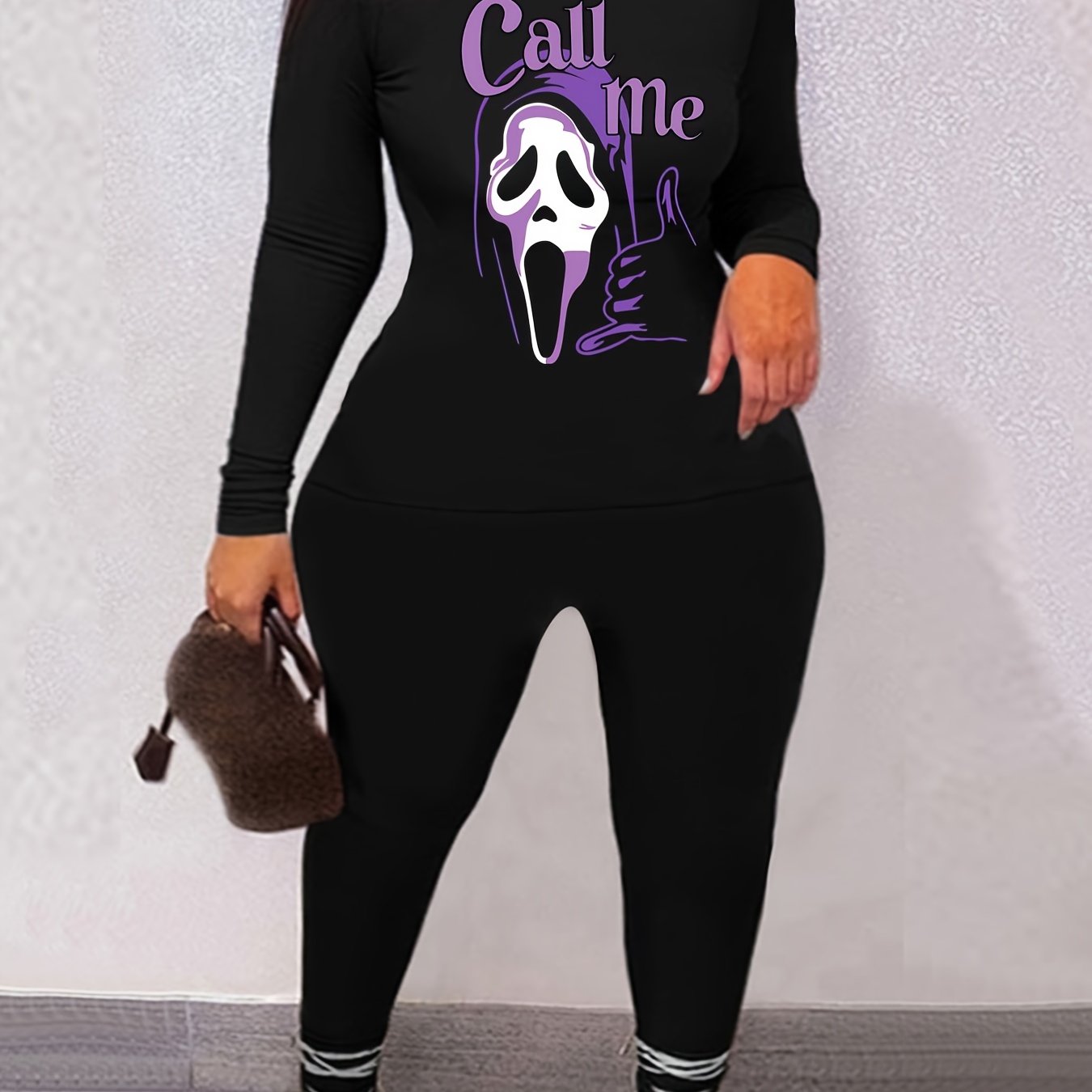 Women's Plus Skull & Slogan Print 2 Pc Set