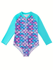 Mermaid Swimsuit Fish Scale Print Long Sleeved Sports Swims