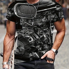 Men's 3D Vintage Machine Graphic T shirt Casual Slightly Stretch Breathable Tee