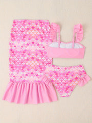 3pcs Girls Gradient Fish Scale Swimsuit Set Kids Summer Clothes