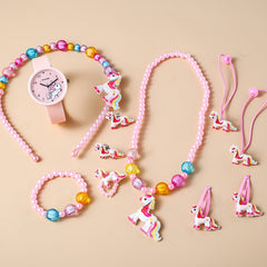 Unicorn Watch Necklace Hair Clips Bracelet Set Kids Birthday Christmas Gift