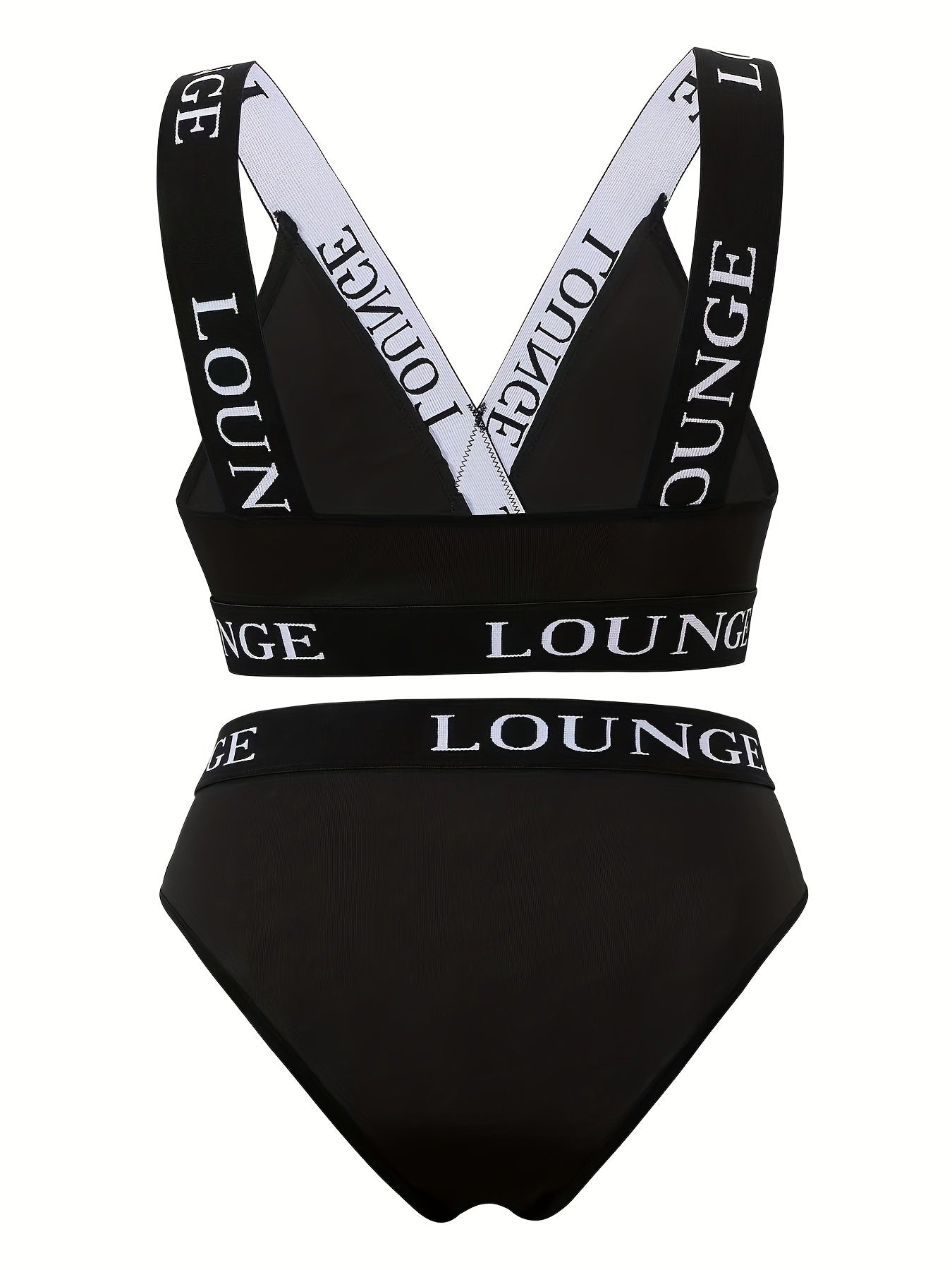 Plus Size Sports Lingerie Set with Contrast Letter Trim