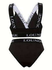 Plus Size Sports Lingerie Set with Contrast Letter Trim