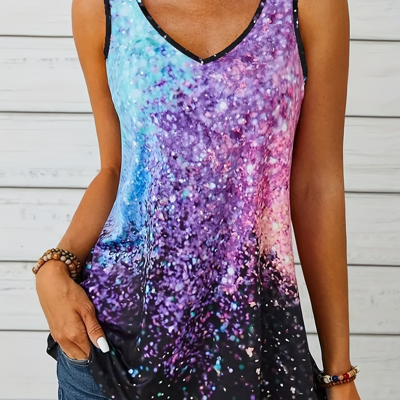 Summer V Neck Tank Top Casual Sleeveless All Over Print Women's Clothing