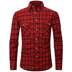 Men's Double Pocket Brushed Check Flannel Shirt