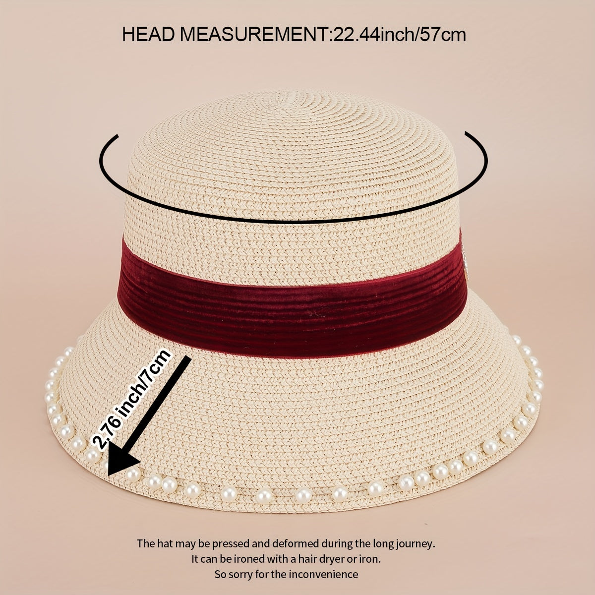 Grass Woven Pearl M Standard Bucket Hat Unisex Sunshade Fisherman Hat