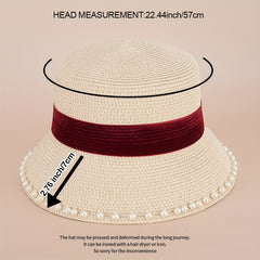Grass Woven Pearl M Standard Bucket Hat Unisex Sunshade Fisherman Hat