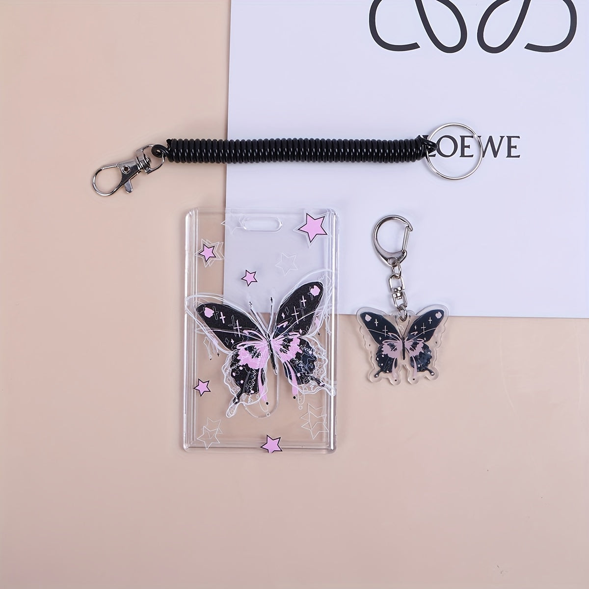 Crystal Butterfly Keychain Acrylic Card Cover Pendant 1 Pack