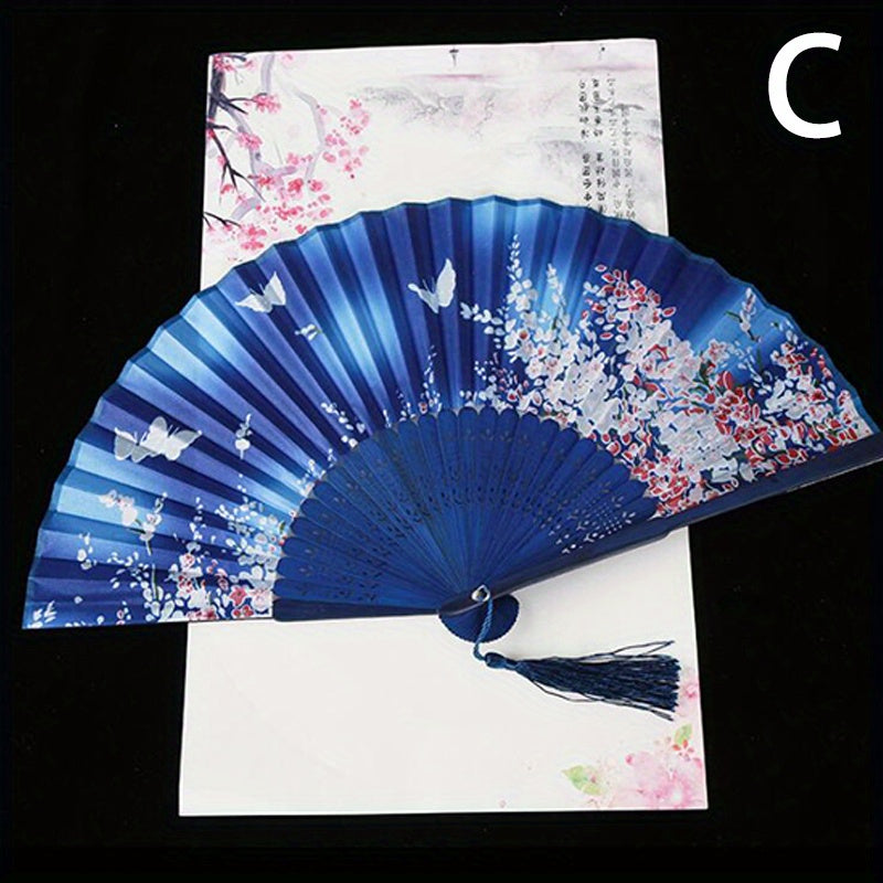 Chinese Folding Fan Dance Lace Silk Handheld Floral Fan Photo Props