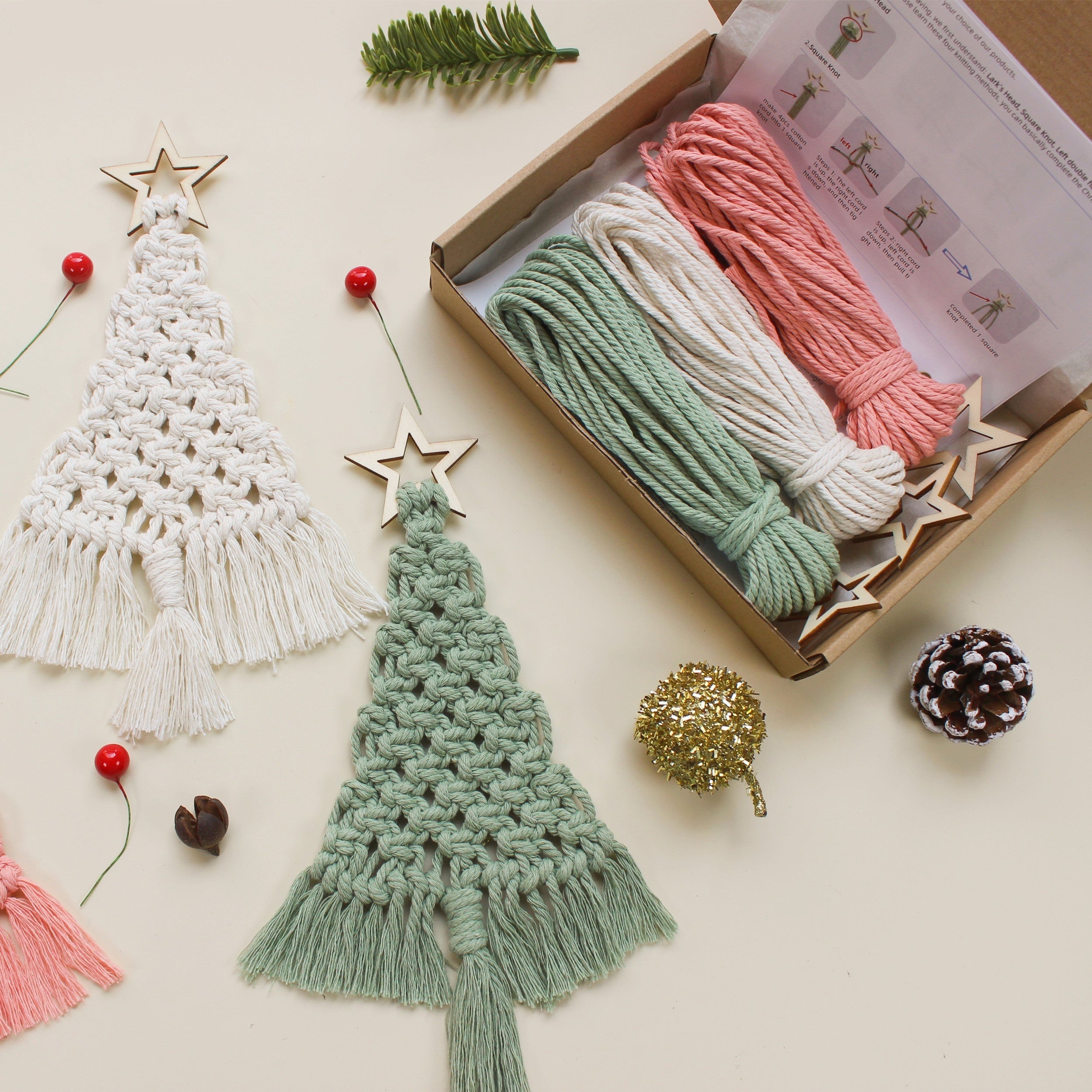 3pcs Macrame Christmas Tree DIY Kit - Perfect Gift for Friends and Family