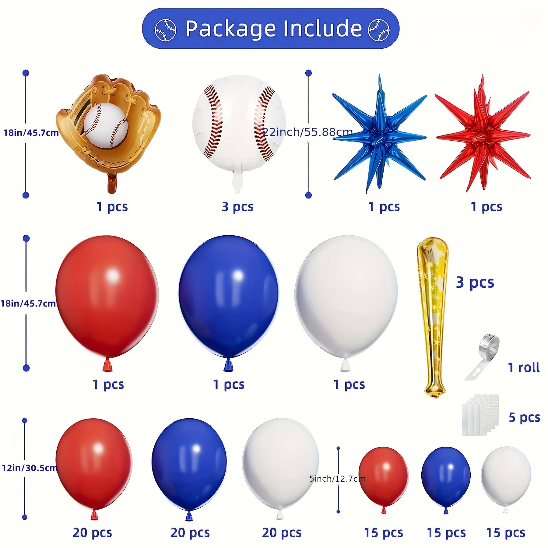 123pcs Baseball Balloon Toy Set Red Latex Balloon Chain Themed Decoration