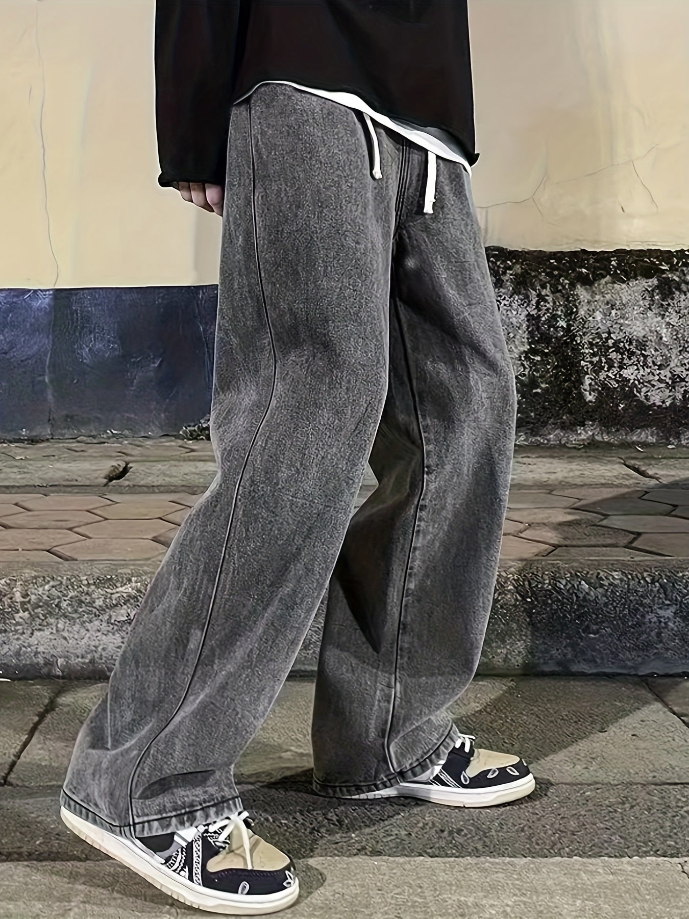 Loose Fit Jeans Mens Casual Street Style Denim Pants With Pockets