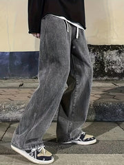Loose Fit Jeans Mens Casual Street Style Denim Pants With Pockets