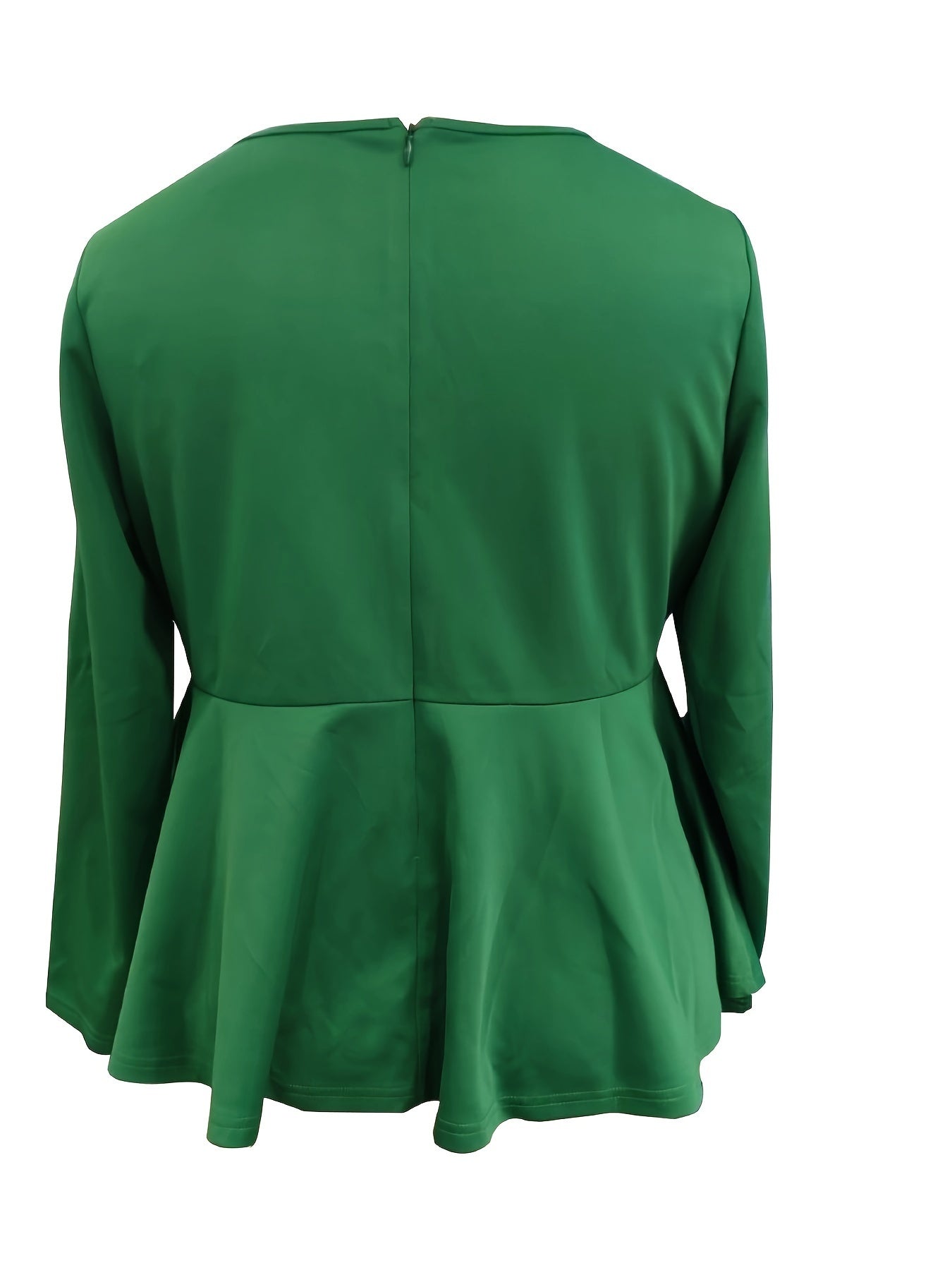 Solid Long Sleeve Round Neck Peplum Top & Pants Two Piece Set