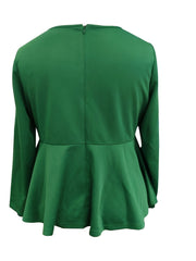 Solid Long Sleeve Round Neck Peplum Top & Pants Two Piece Set