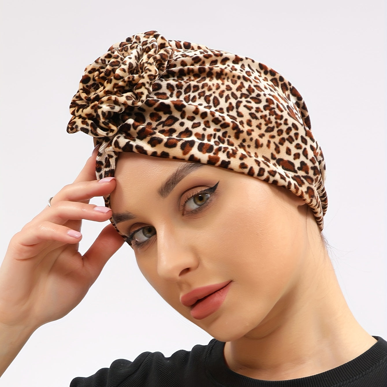 Leopard Print Flower Turban Breathable Bandana Casual Hijab Hat Elastic Beanie