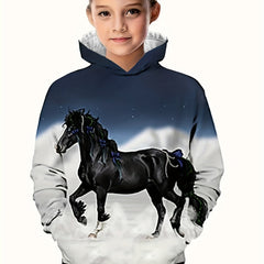 3D Horse On Clouds Graphic Hoodie Long Sleeve Sweatshirt