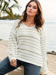 Casual Stripe Print V Neck Sweater