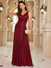 Surplice Neck Sequined Dress Sleeveless Ankle Dress For Party & Banquet
