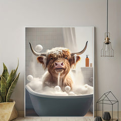 Highland Cow Canvas Print Bathroom Wall Art