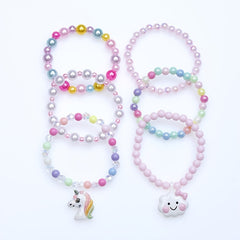 Girls Cloud Unicorn Pendant Beaded Bracelet Set