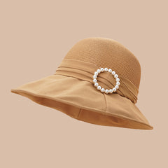 Faux Pearl Strap Bucket Hat Sun Hat Women