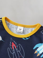 Boys 2pcs Lounge Wear Rocket Print Top & Trousers Pajamas Set