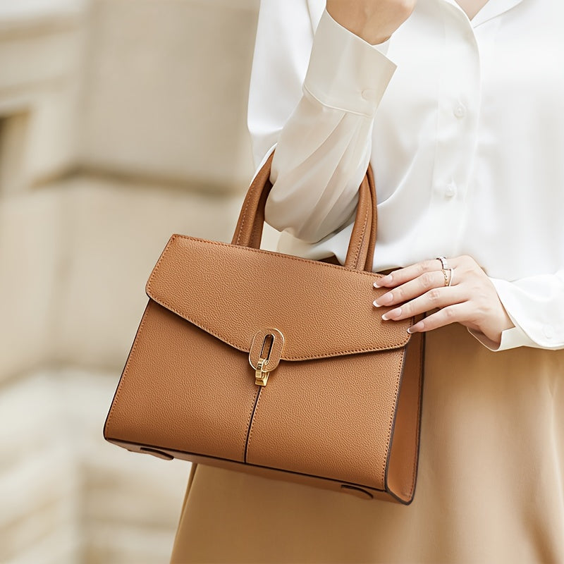 Brown Leather Satchel Handbag with Adjustable Strap