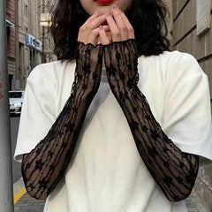 Lace Floral Hollow Long Gloves UV Protection Sleeves