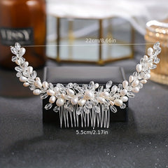 Pearl Inlaid Crystal Hair Comb for Women