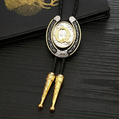 Western Cowboy Zinc Alloy BOLO Tie Natural Round Letter Q Shirt Accessory