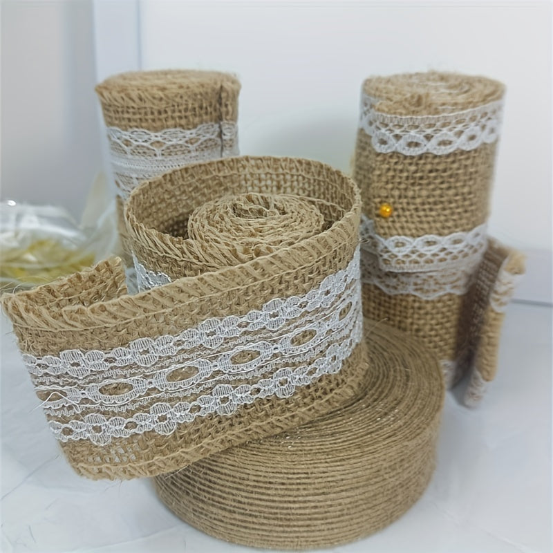 Burlap Decorative Ribbon Jute Woven Webbing Lace Linen Roll