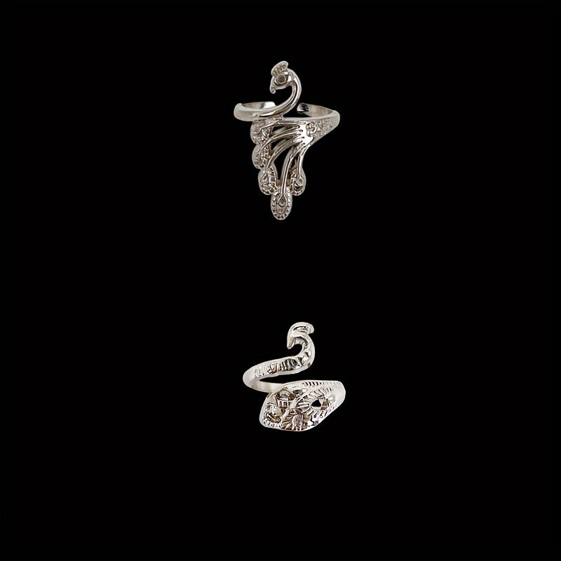 2pcs Vintage Peacock Ring Sweater Thread Ring Artifact Old Jewelry Creative