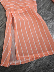 Stripe Print Bell Sleeve Open Front Maxi Cardigan