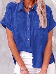Casual Blouse Women's Plus Button Up Short Sleeve Blouse