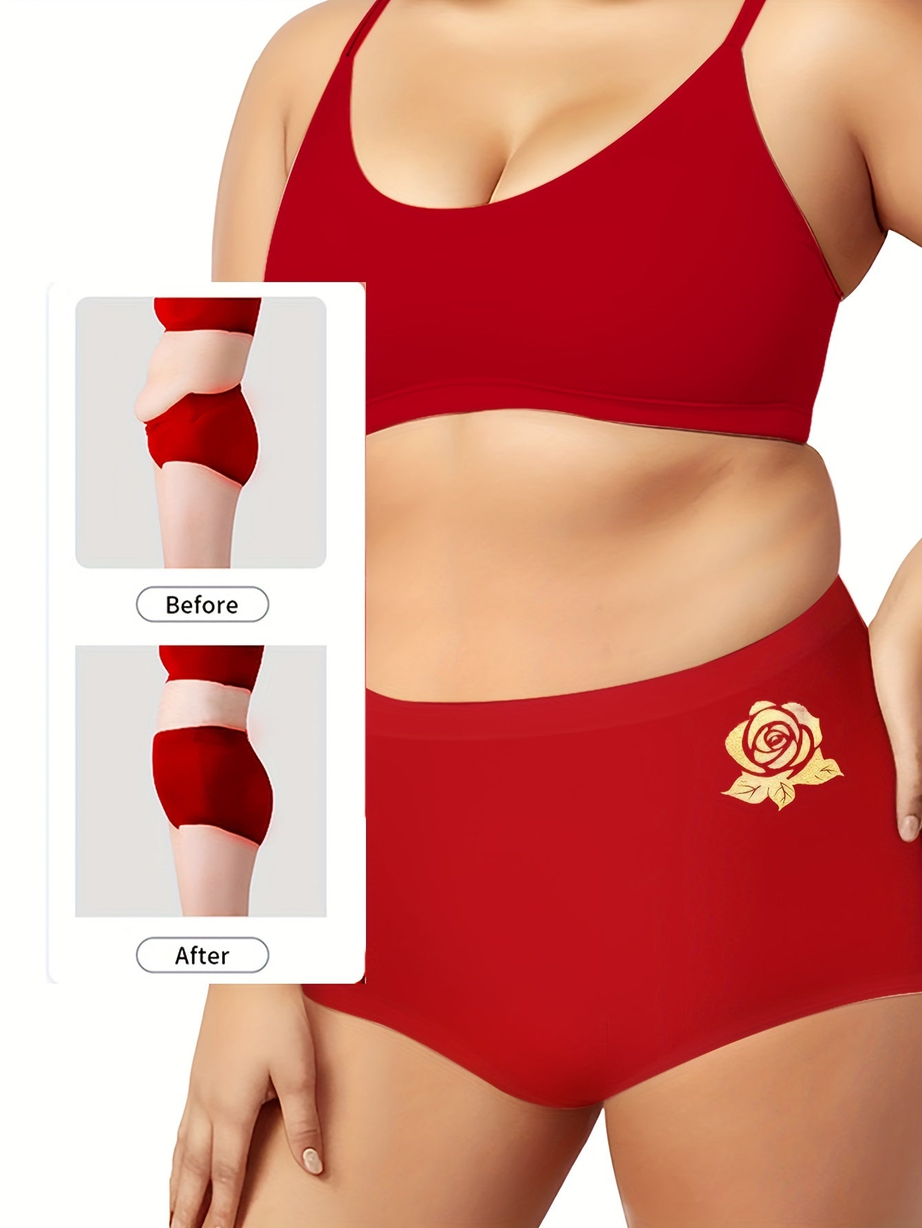 3 Pack Plus Size Panties Set Women's Plus Letter & Floral Print Elastic Waist