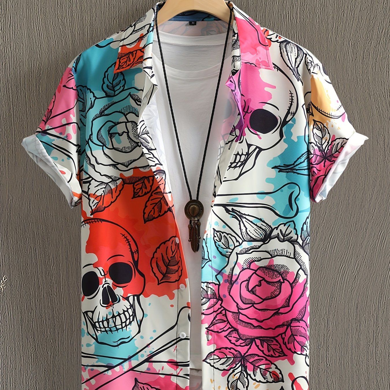 Skeleton And Rose Pattern Hawaiian Shirt