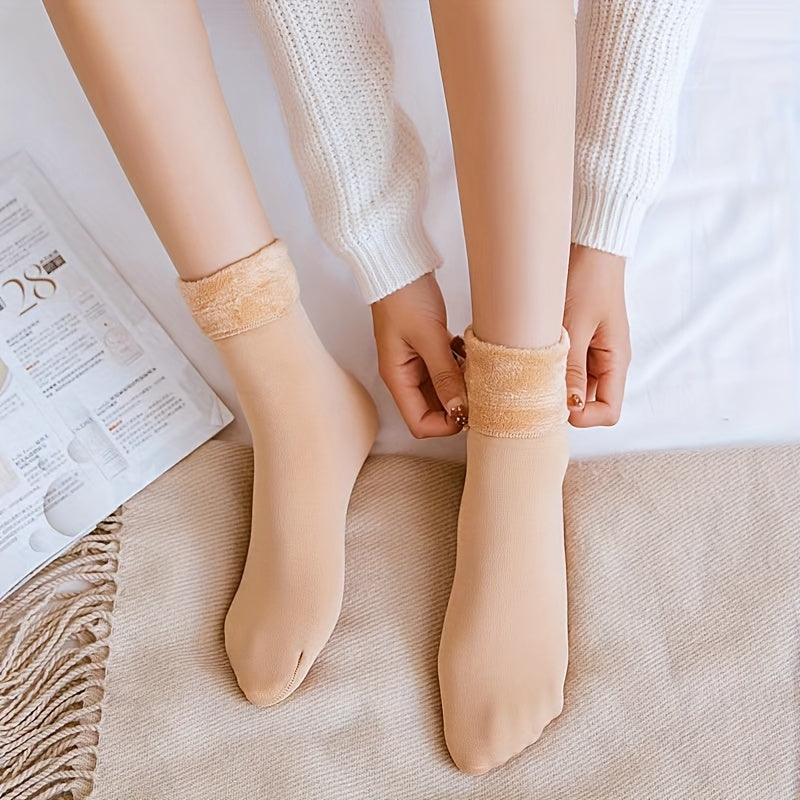Women's Solid Fuzzy Mid Tube Socks
