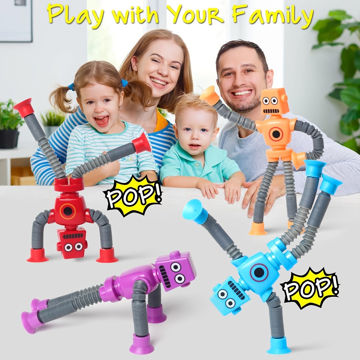 8pcs Stretchy Robot Toys Telescopic Arms Yellow Red Purple Sensory