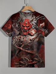 Japanese Warrior Print Tee Active Comfy Crew Neck 3D Print Men's T-shirt