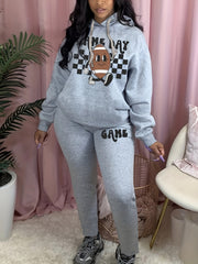 Women's Plus Funny Rugby & Art Letter Print Hoodie & Sweatpants Set