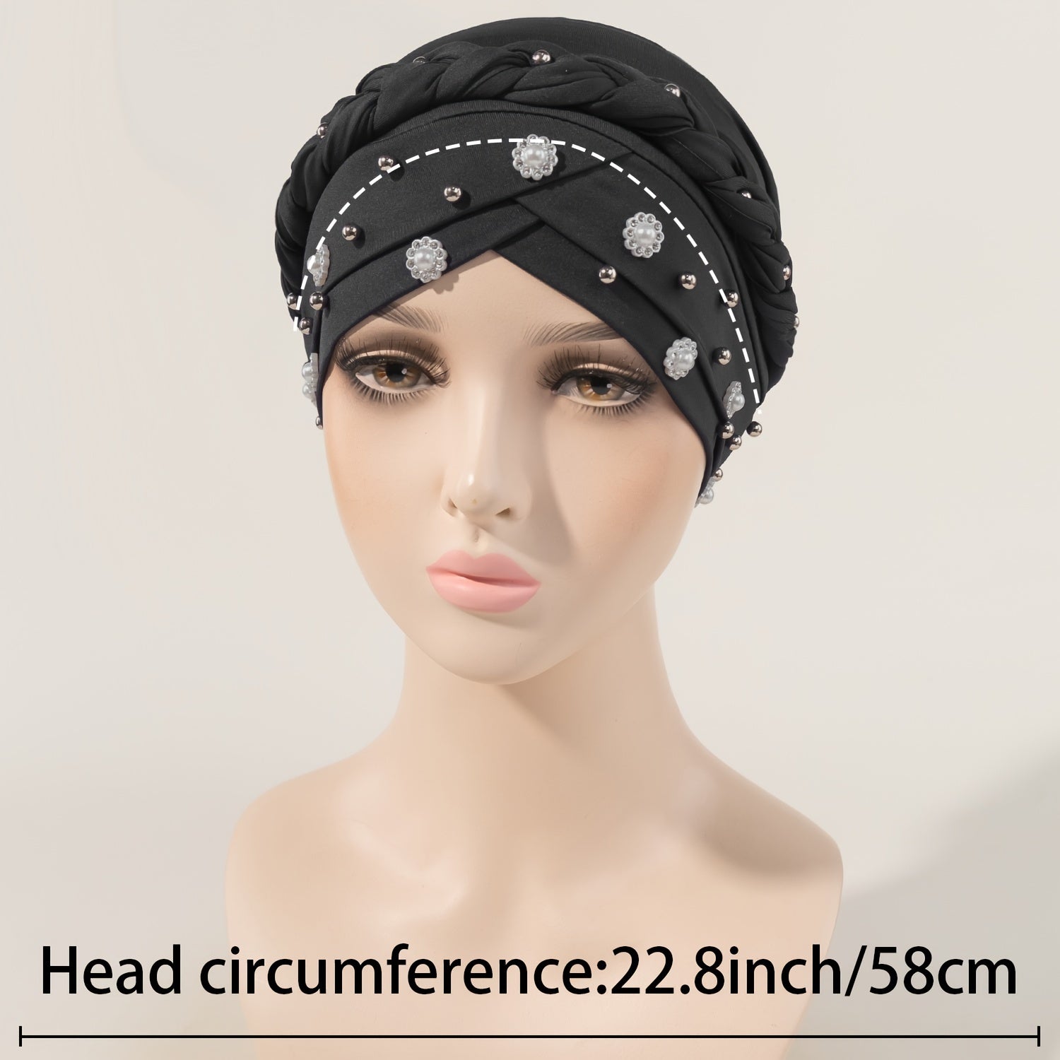 Faux Pearl Flower Turban Cap Braided Twist Head Wrap Head Scarf